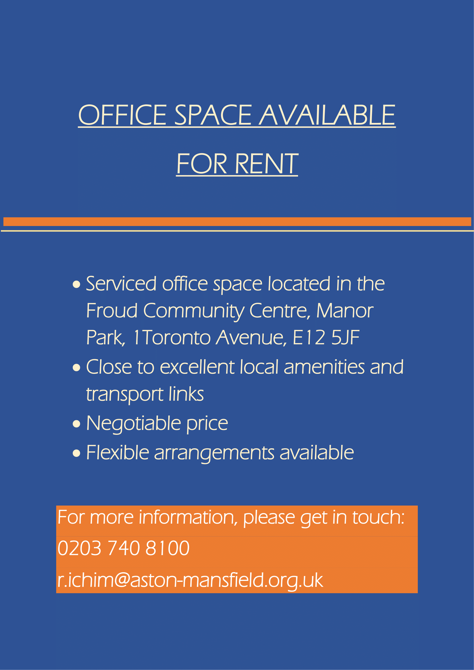 Aston Mansfield Office Space Available for Rent at the Froud Centre